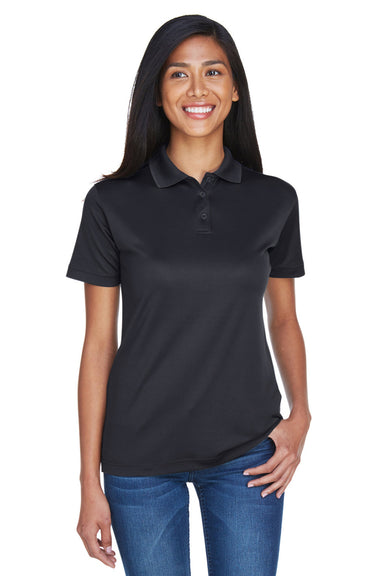 UltraClub 8404 Womens Cool & Dry Moisture Wicking Short Sleeve Polo Shirt Black Model Front