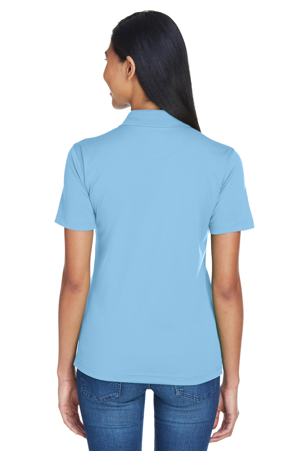 UltraClub 8404 Womens Cool & Dry Moisture Wicking Short Sleeve Polo Shirt Columbia Blue Model Back