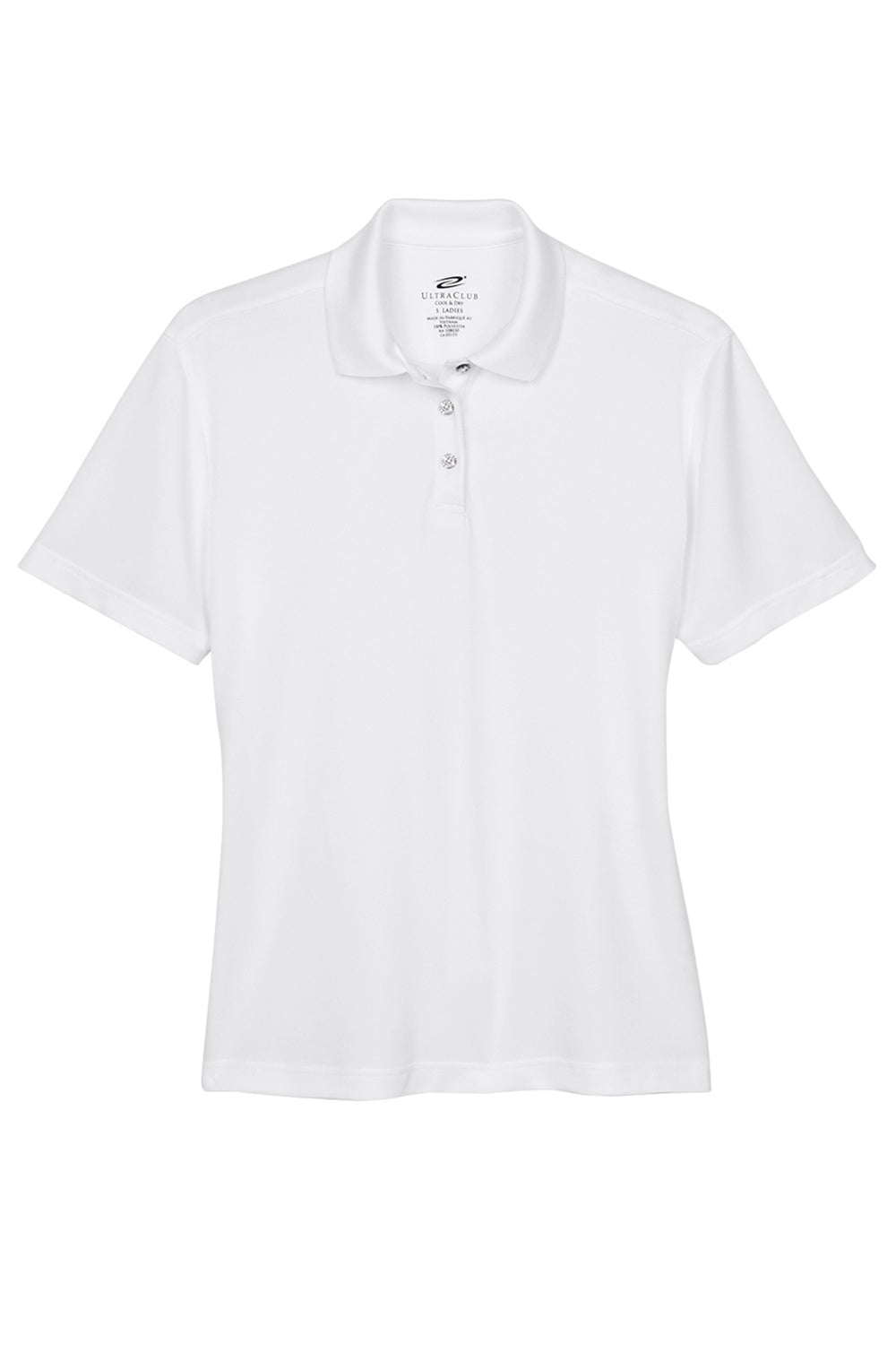 UltraClub 8404 Womens Cool & Dry Moisture Wicking Short Sleeve Polo Shirt White Flat Front