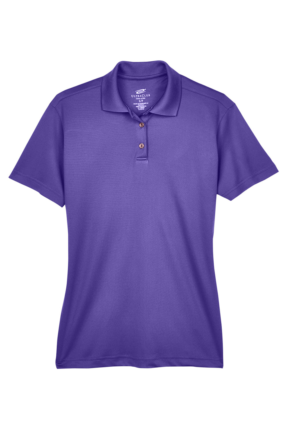 UltraClub 8404 Womens Cool & Dry Moisture Wicking Short Sleeve Polo Shirt Purple Flat Front