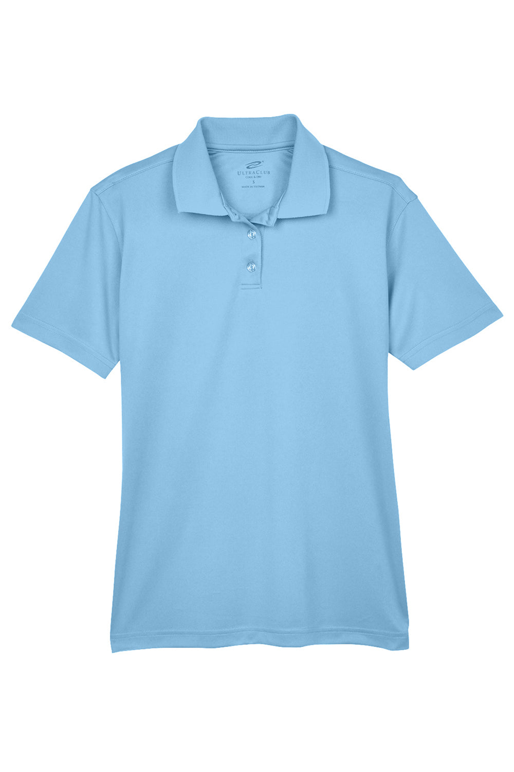 UltraClub 8404 Womens Cool & Dry Moisture Wicking Short Sleeve Polo Shirt Columbia Blue Flat Front