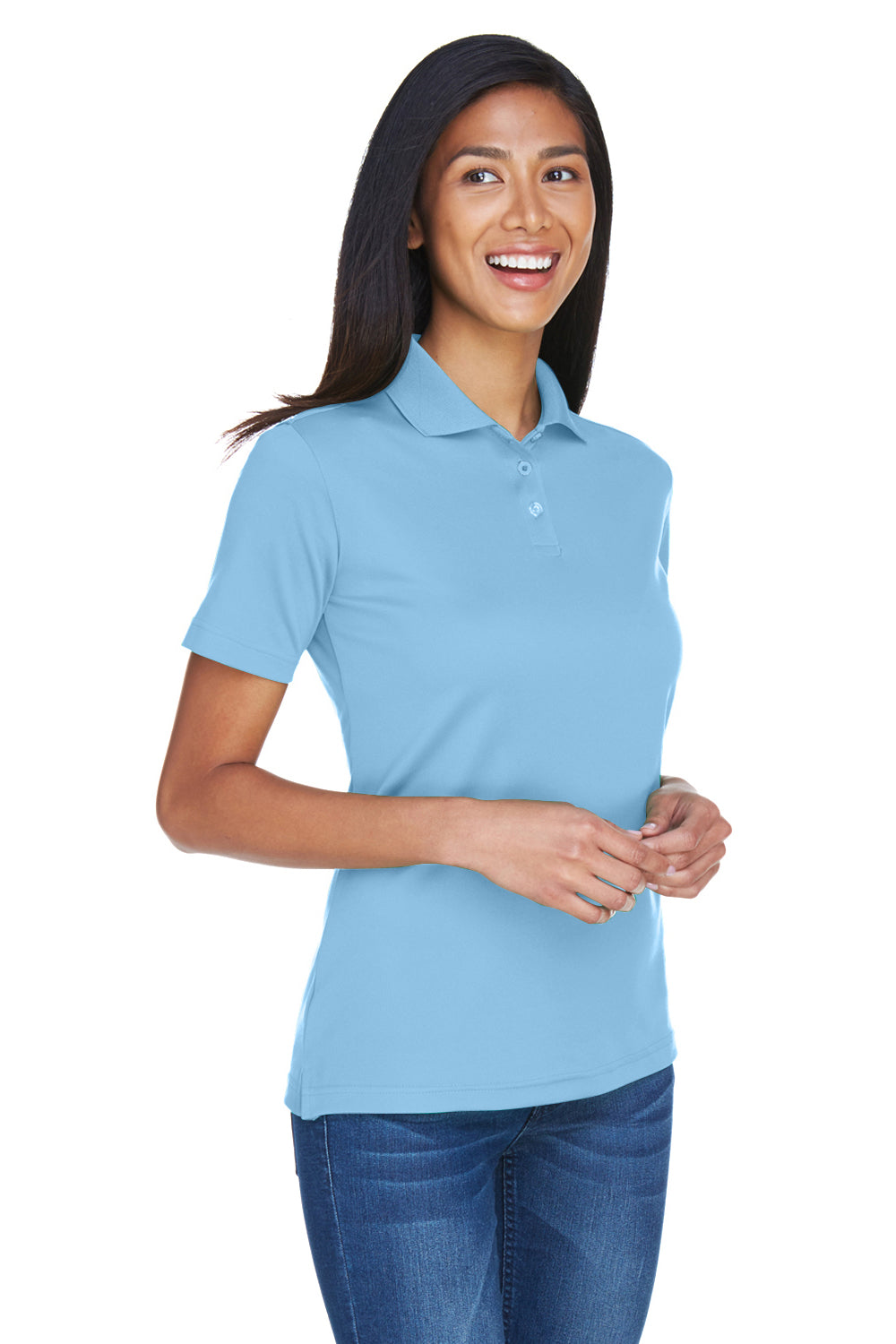 UltraClub 8404 Womens Cool & Dry Moisture Wicking Short Sleeve Polo Shirt Columbia Blue Model 3q