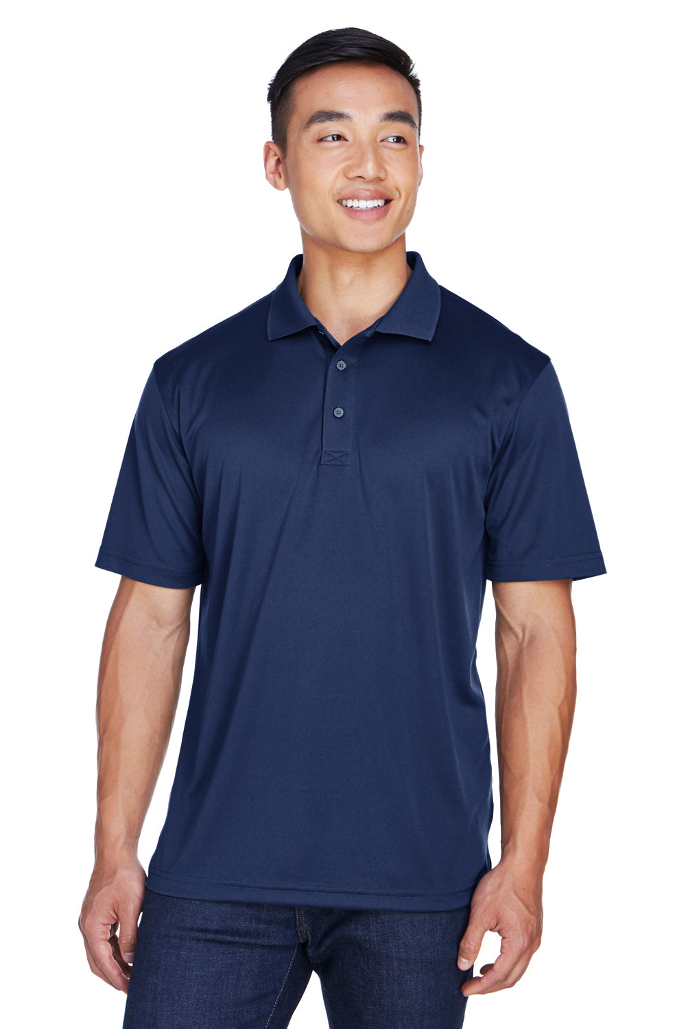 UltraClub 8405/8405T Mens Cool & Dry Moisture Wicking Short Sleeve Polo Shirt Navy Blue Model Front