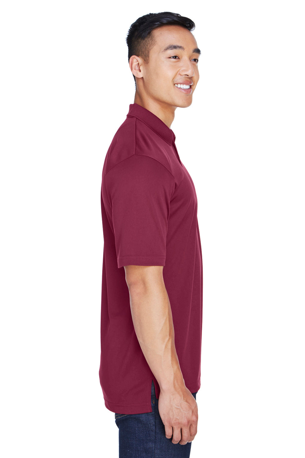 UltraClub 8405/8405T Mens Cool & Dry Moisture Wicking Short Sleeve Polo Shirt Maroon Model Side