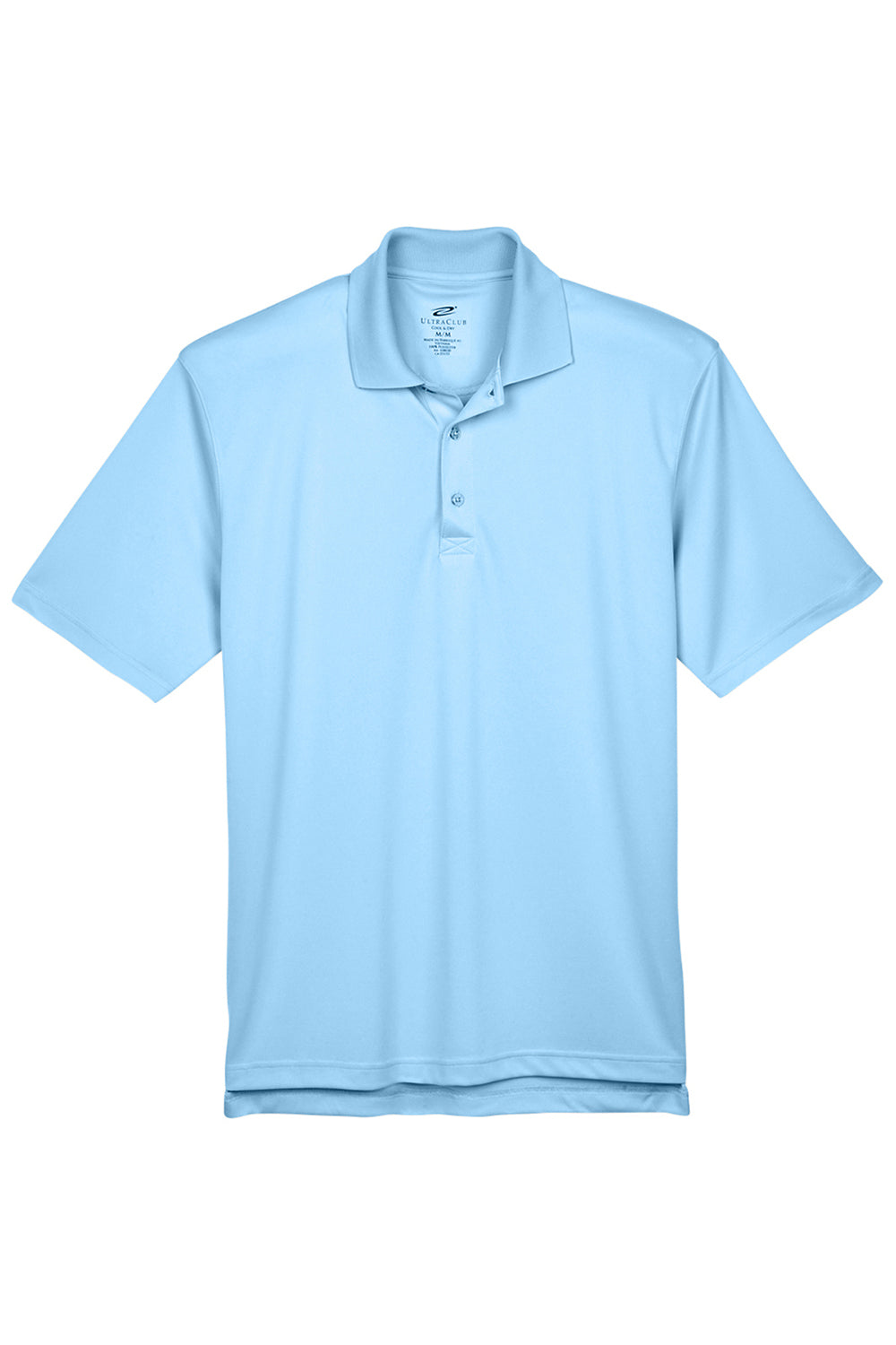 UltraClub 8405/8405T Mens Cool & Dry Moisture Wicking Short Sleeve Polo Shirt Columbia Blue Flat Front