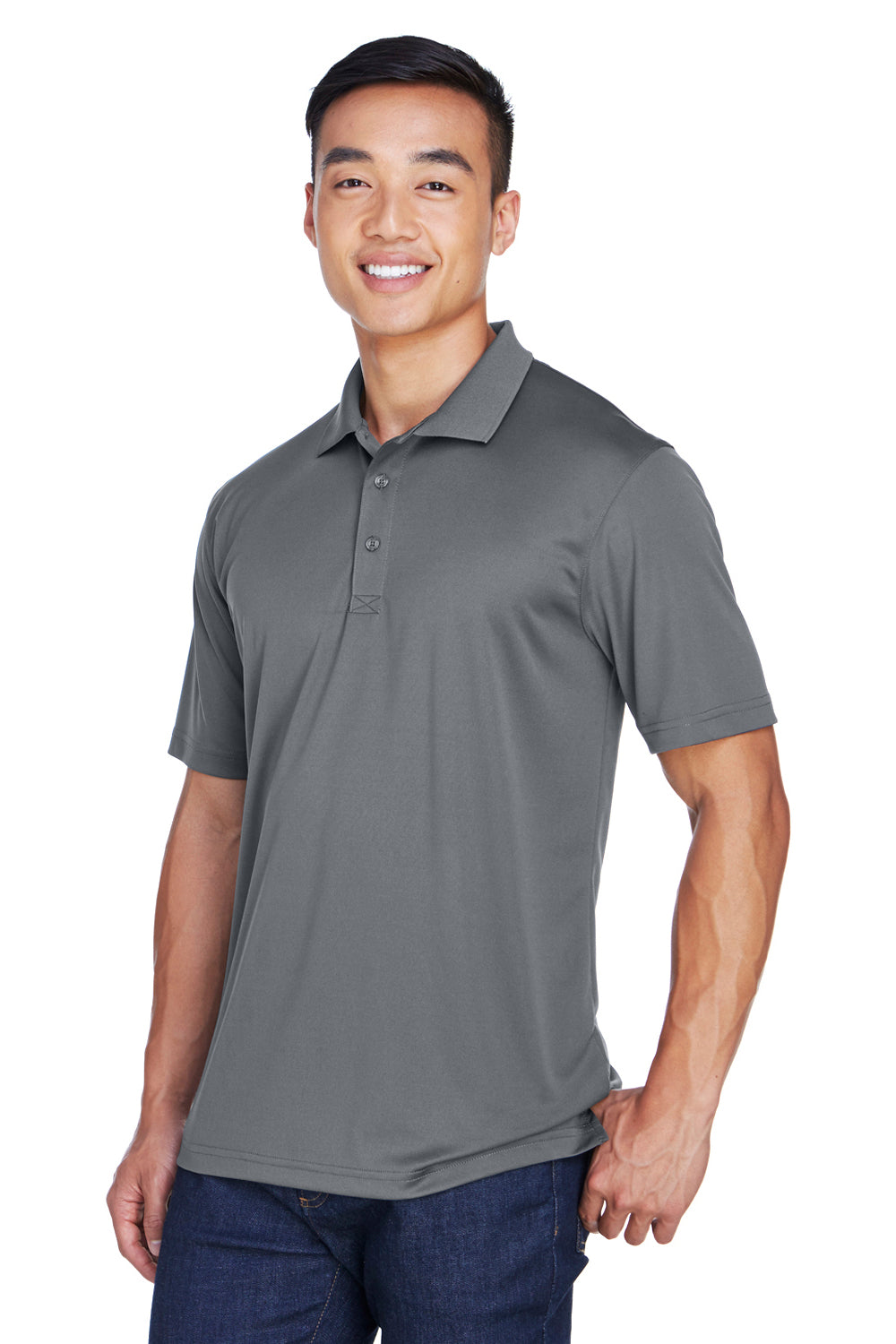 UltraClub 8405/8405T Mens Cool & Dry Moisture Wicking Short Sleeve Polo Shirt Charcoal Grey Model 3q