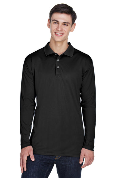 UltraClub 8405LS Mens Cool & Dry Moisture Wicking Long Sleeve Polo Shirt Black Model Front