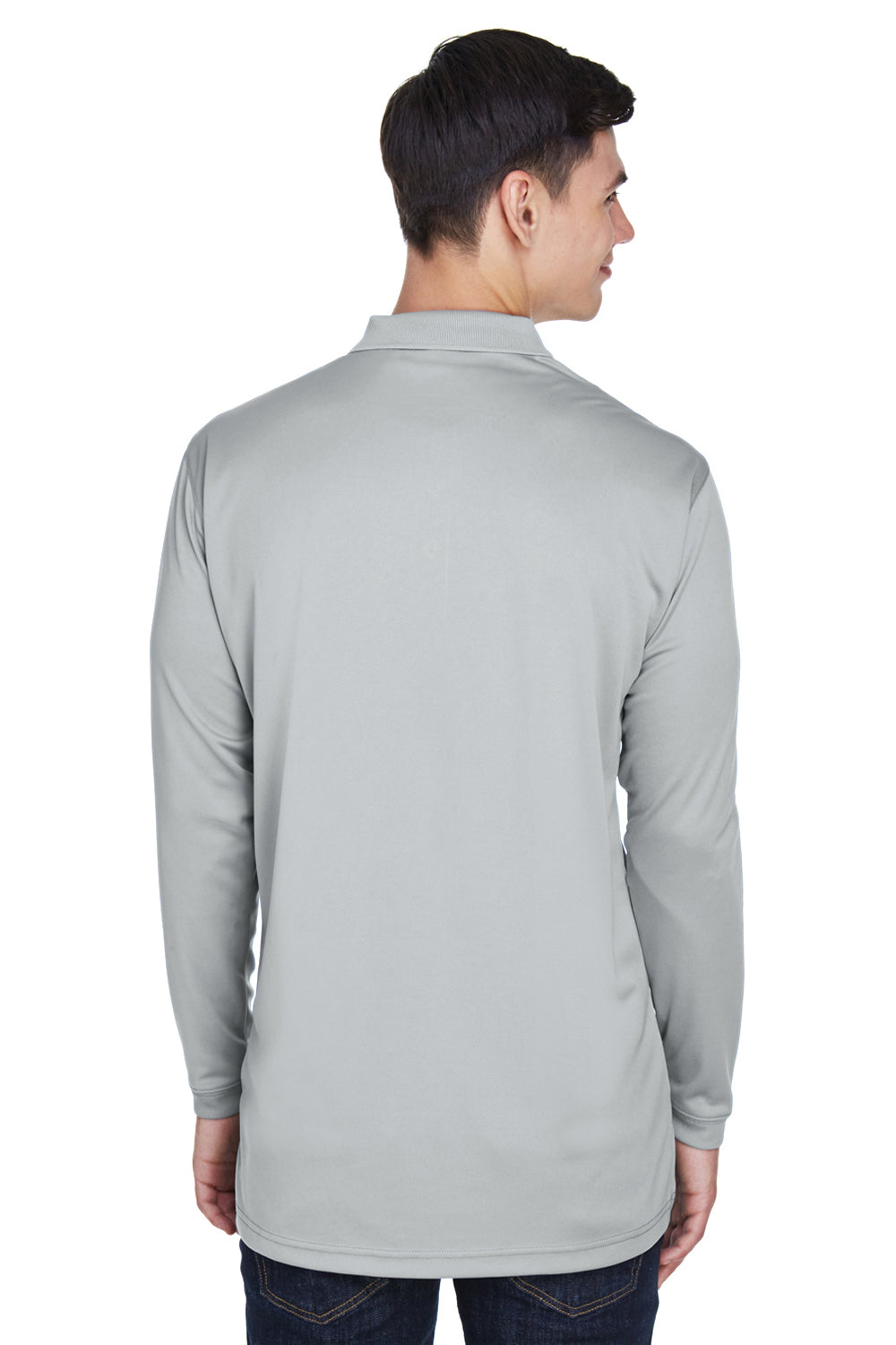 UltraClub 8405LS Mens Cool & Dry Moisture Wicking Long Sleeve Polo Shirt Grey Model Back