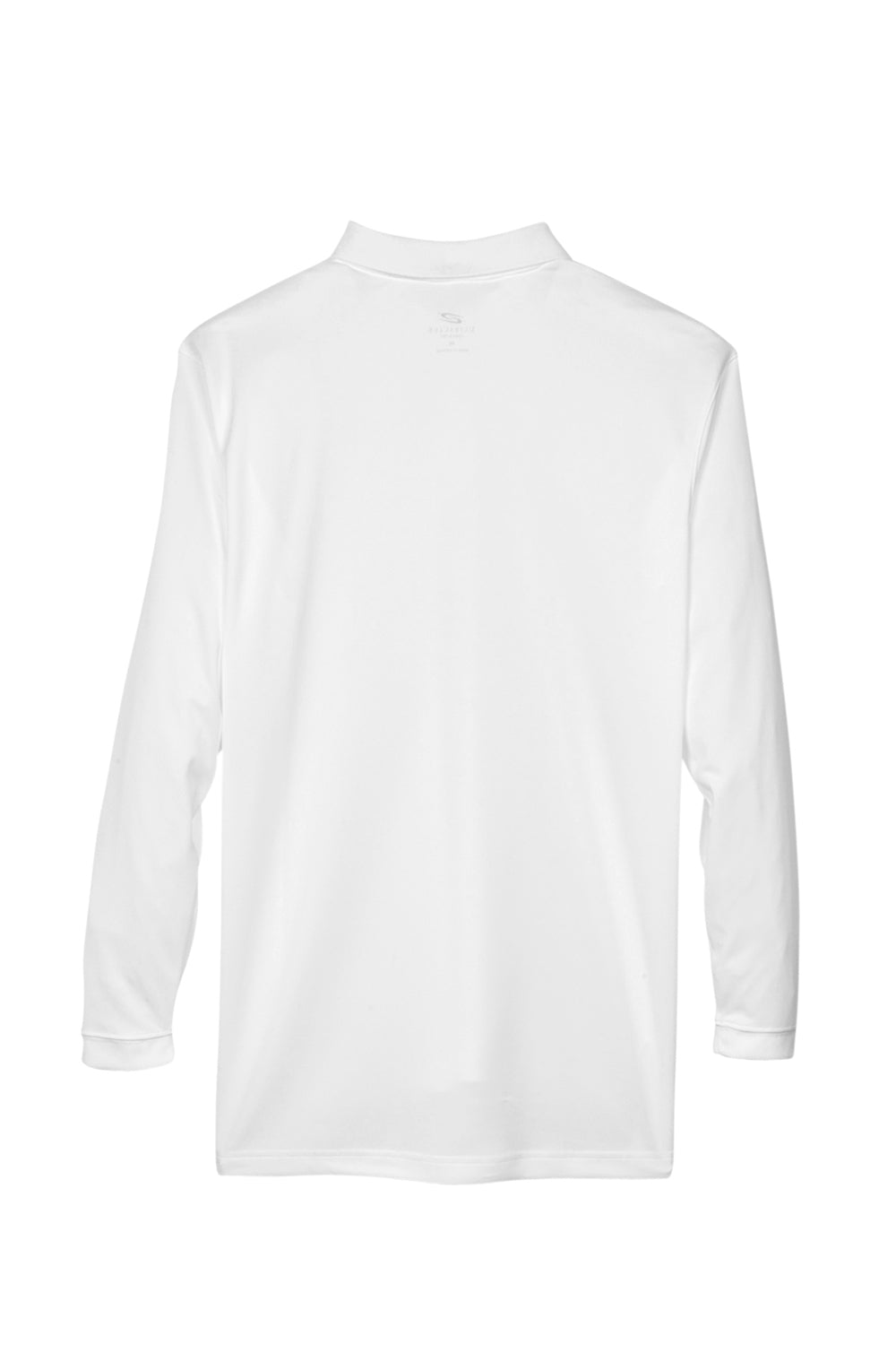 UltraClub 8405LS Mens Cool & Dry Moisture Wicking Long Sleeve Polo Shirt White Flat Back