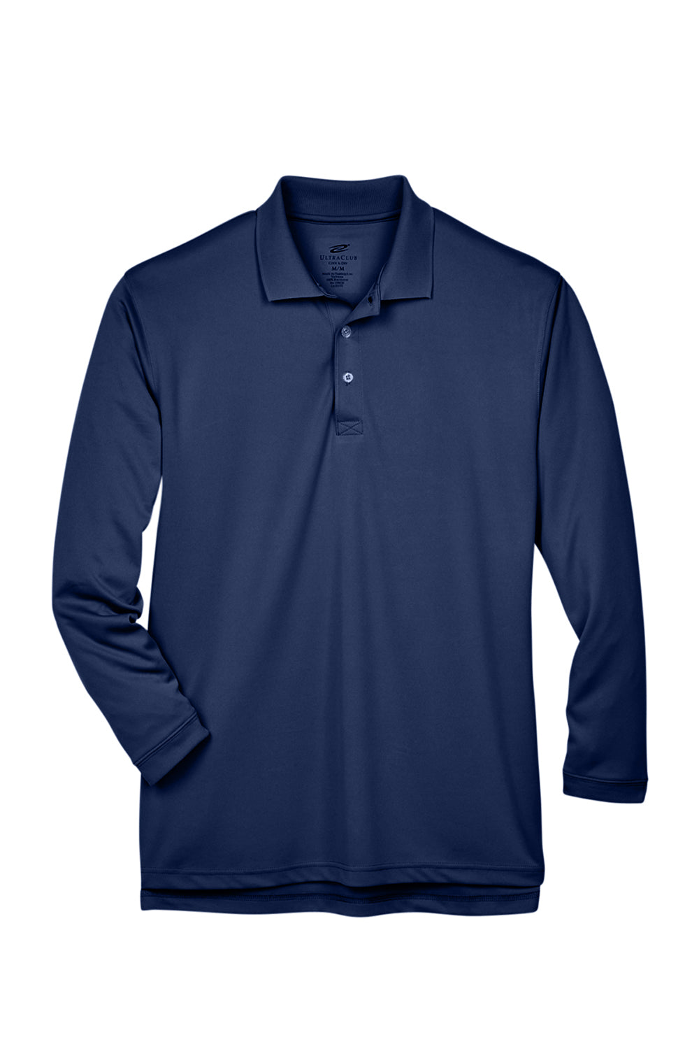 UltraClub 8405LS Mens Cool & Dry Moisture Wicking Long Sleeve Polo Shirt Navy Blue Flat Front