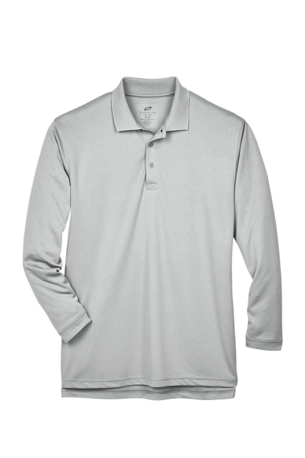 UltraClub 8405LS Mens Cool & Dry Moisture Wicking Long Sleeve Polo Shirt Grey Flat Front