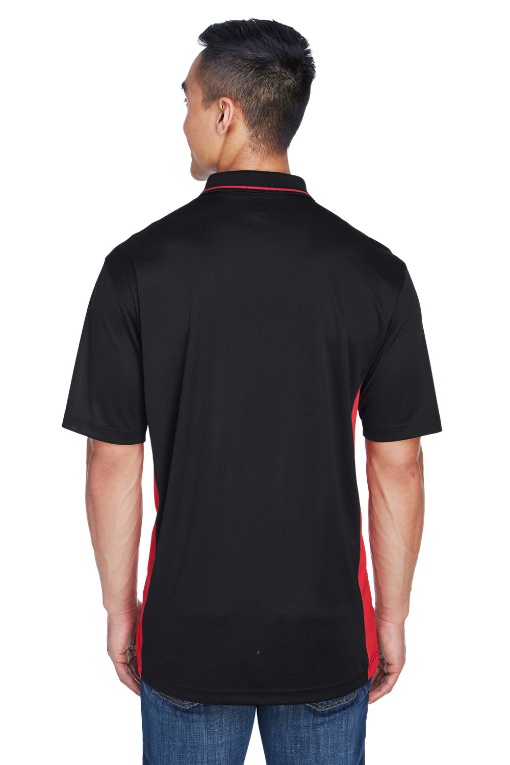 UltraClub 8406 Mens Cool & Dry Moisture Wicking Short Sleeve Polo Shirt Black/Red Model Back