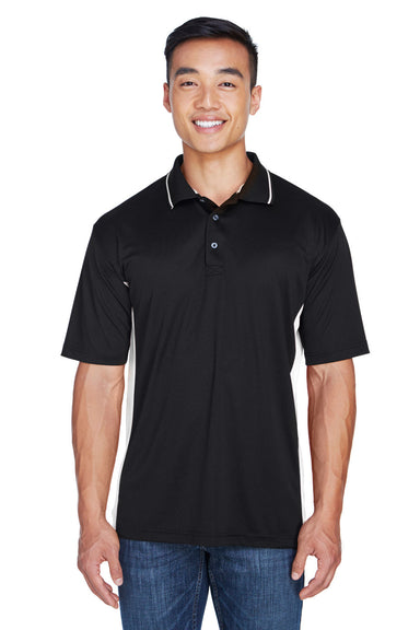 UltraClub 8406 Mens Cool & Dry Moisture Wicking Short Sleeve Polo Shirt Black/Stone Model Front