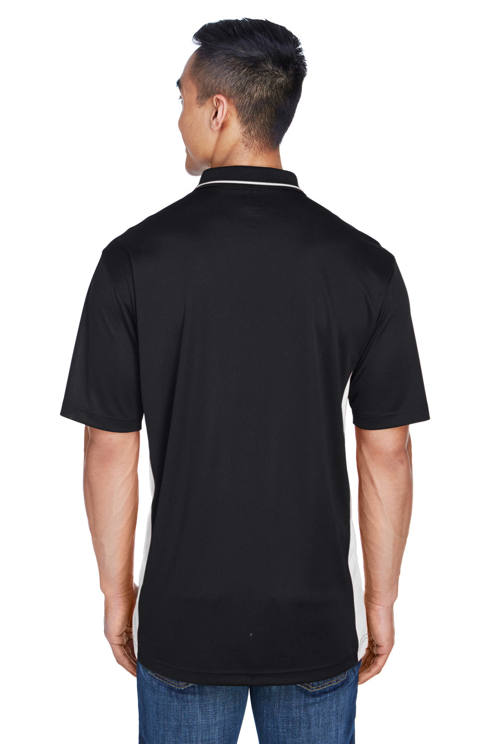 UltraClub 8406 Mens Cool & Dry Moisture Wicking Short Sleeve Polo Shirt Black/Stone Model Back