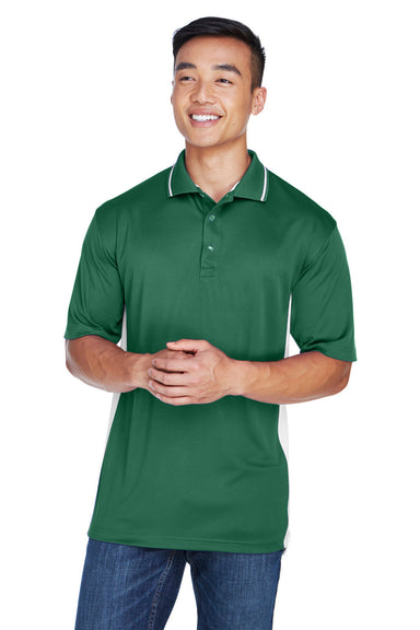 UltraClub 8406 Mens Cool & Dry Moisture Wicking Short Sleeve Polo Shirt Forest Green/White Model Front