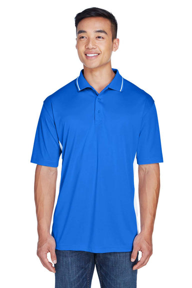 UltraClub 8406 Mens Cool & Dry Moisture Wicking Short Sleeve Polo Shirt Royal Blue/White Model Front