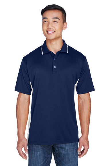 UltraClub 8406 Mens Cool & Dry Moisture Wicking Short Sleeve Polo Shirt Navy Blue/White Model Front