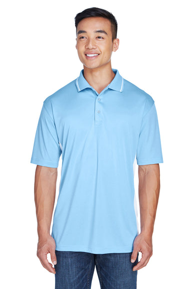 UltraClub 8406 Mens Cool & Dry Moisture Wicking Short Sleeve Polo Shirt Columbia Blue/White Model Front