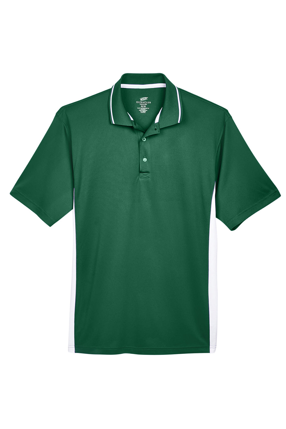 UltraClub 8406 Mens Cool & Dry Moisture Wicking Short Sleeve Polo Shirt Forest Green/White Flat Front