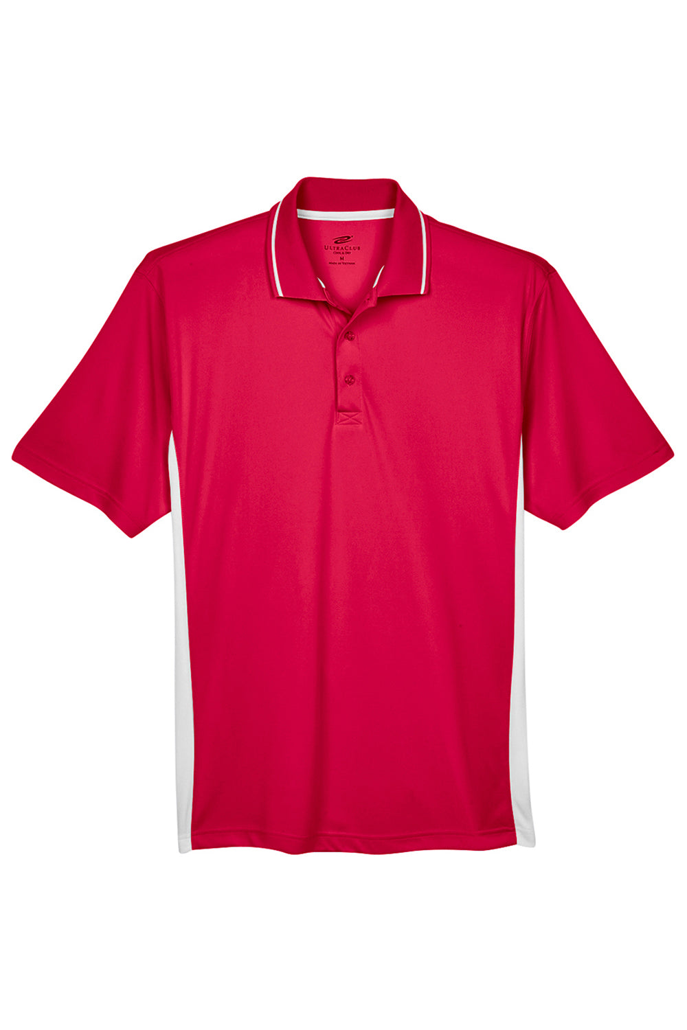 UltraClub 8406 Mens Cool & Dry Moisture Wicking Short Sleeve Polo Shirt Red/White Flat Front