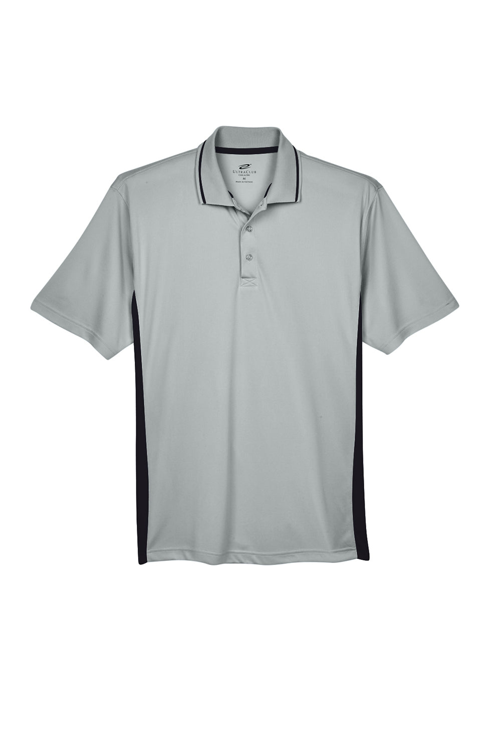 UltraClub 8406 Mens Cool & Dry Moisture Wicking Short Sleeve Polo Shirt Grey/Black Flat Front