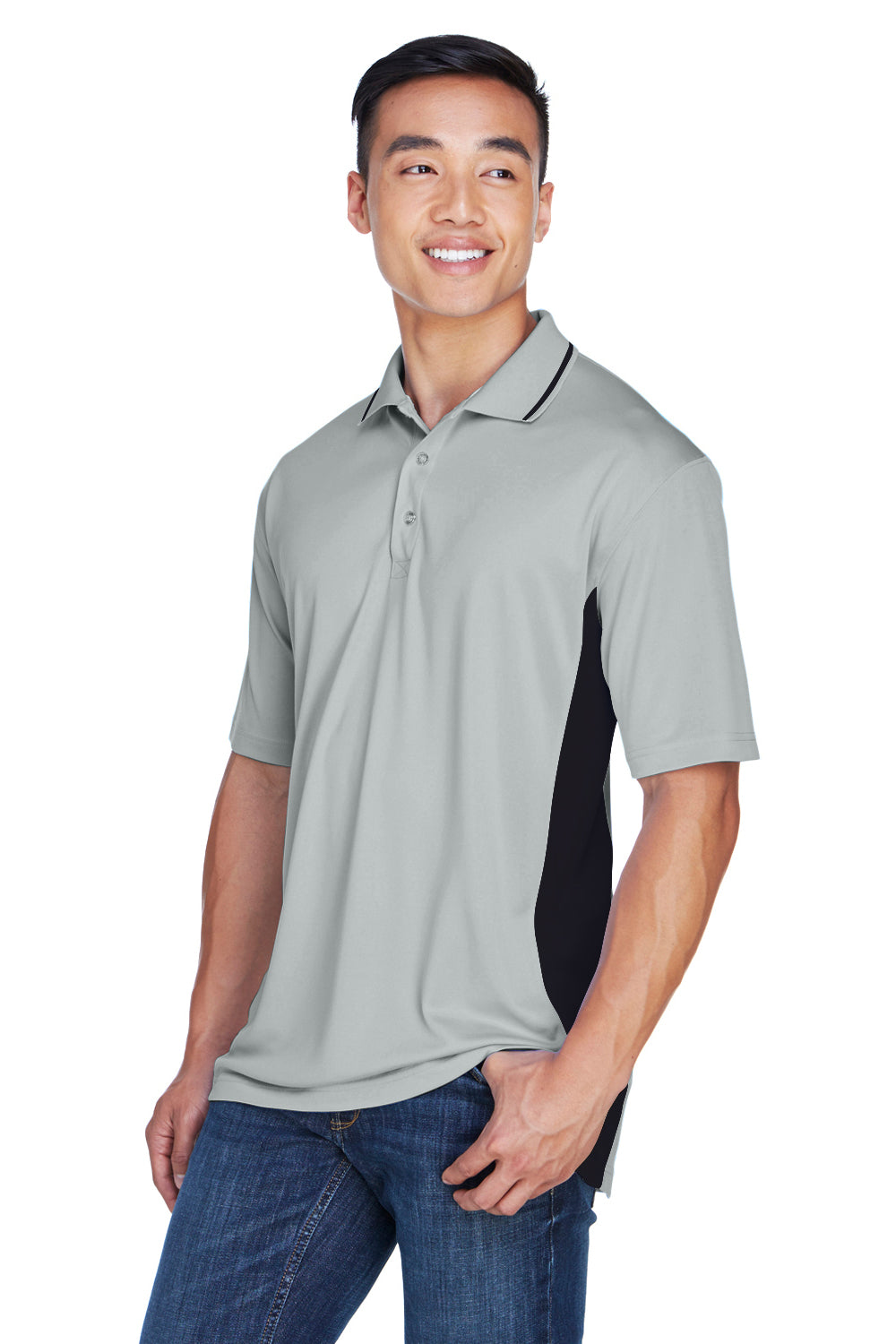 UltraClub 8406 Mens Cool & Dry Moisture Wicking Short Sleeve Polo Shirt Grey/Black Model 3q