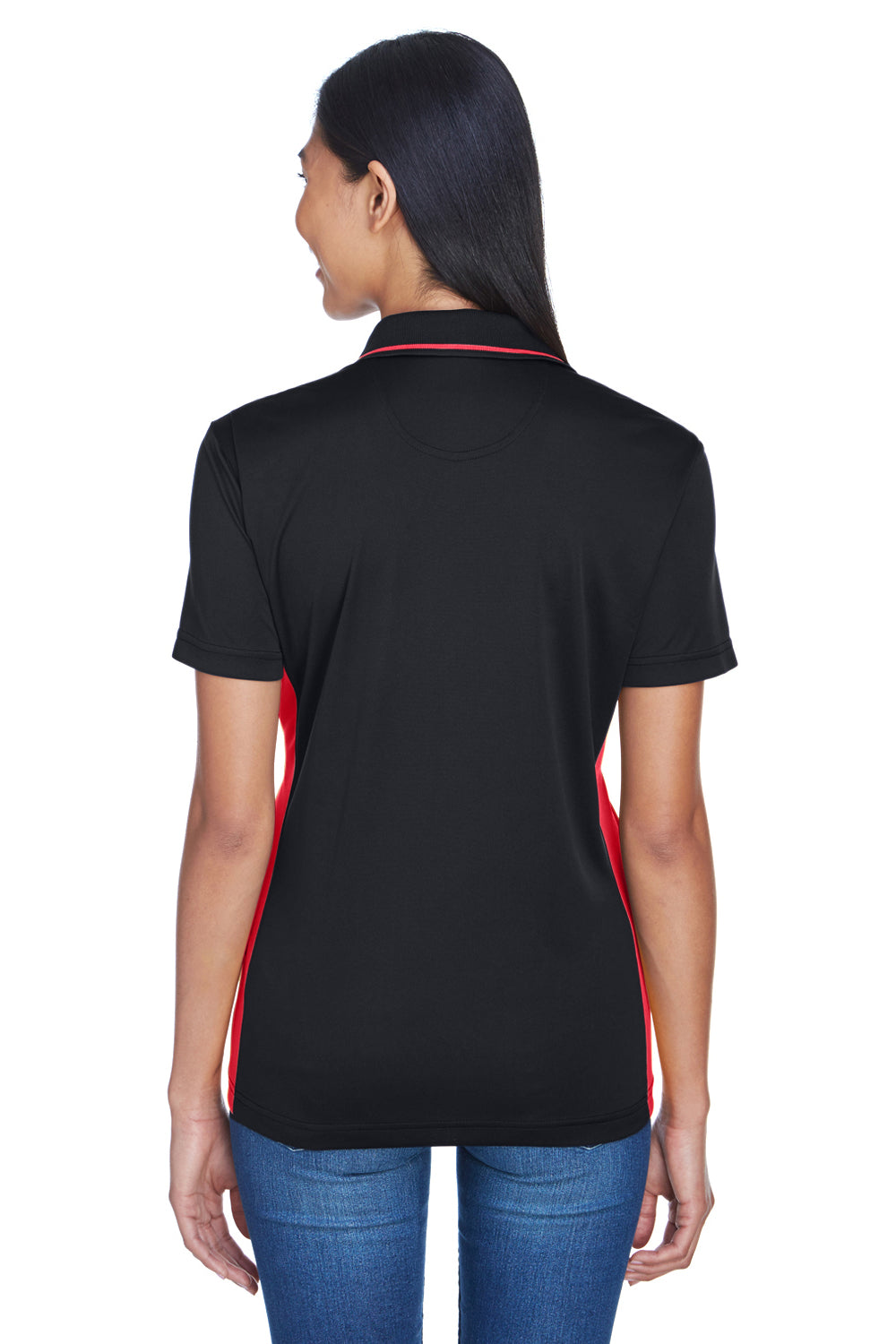 UltraClub 8406L Womens Cool & Dry Moisture Wicking Short Sleeve Polo Shirt Black/Red Model Back