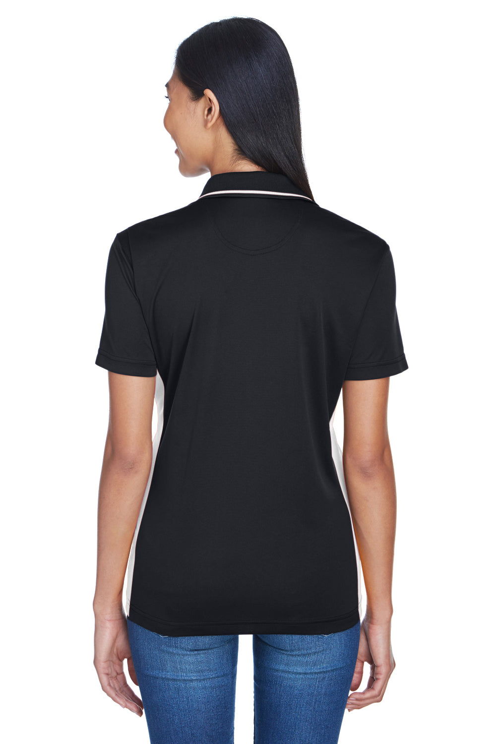 UltraClub 8406L Womens Cool & Dry Moisture Wicking Short Sleeve Polo Shirt Black/Stone Model Back