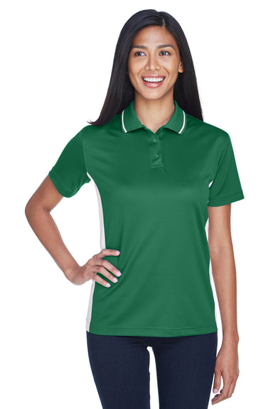 UltraClub 8406L Womens Cool & Dry Moisture Wicking Short Sleeve Polo Shirt Forest Green/White Model Front