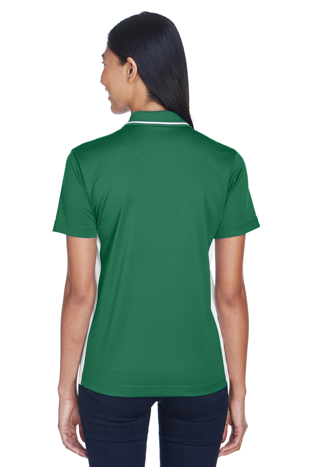 UltraClub 8406L Womens Cool & Dry Moisture Wicking Short Sleeve Polo Shirt Forest Green/White Model Back