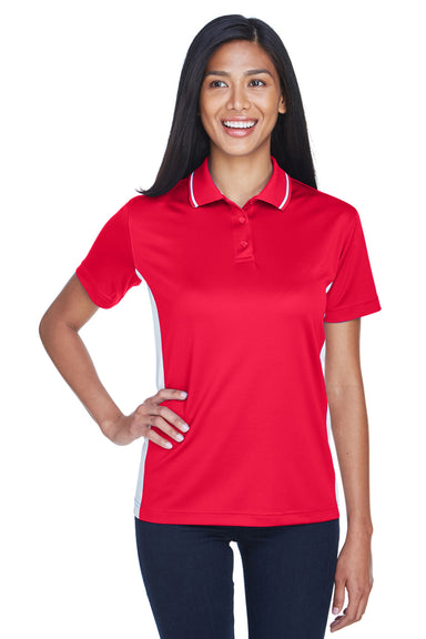 UltraClub 8406L Womens Cool & Dry Moisture Wicking Short Sleeve Polo Shirt Red/White Model Front