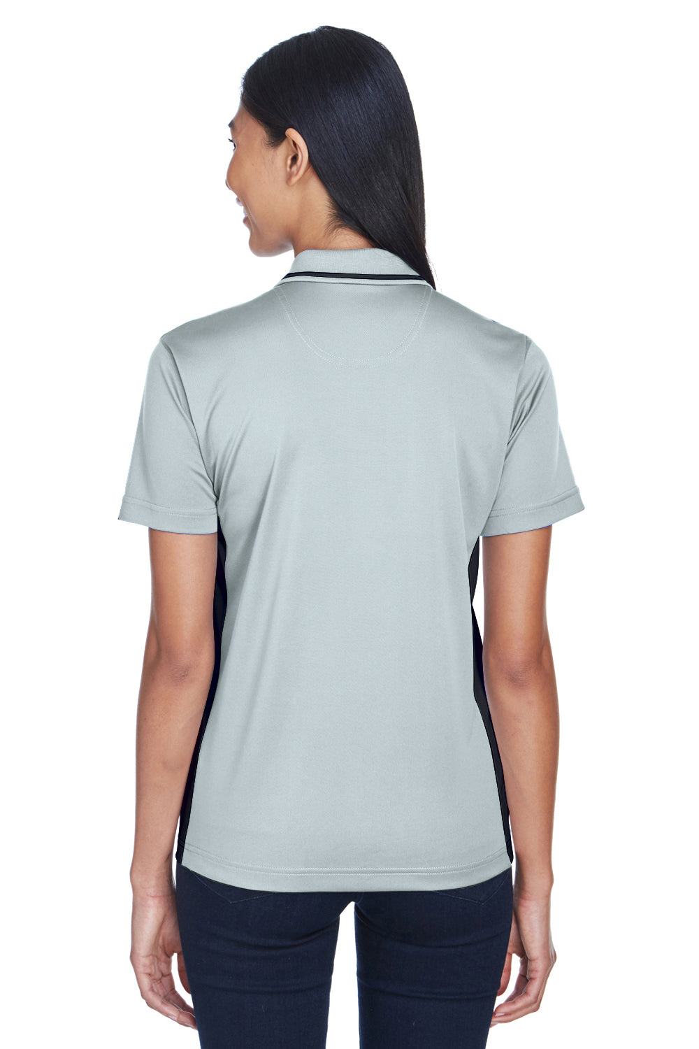 UltraClub 8406L Womens Cool & Dry Moisture Wicking Short Sleeve Polo Shirt Grey/Black Model Back