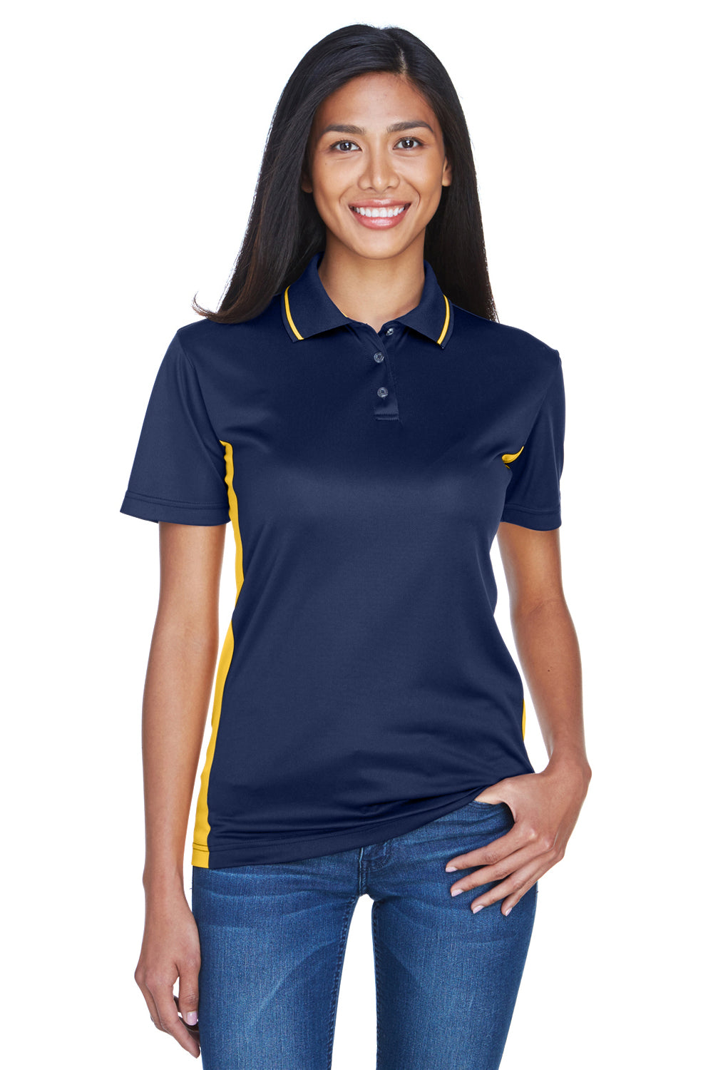 UltraClub 8406L Ladies Cool Dry Sport Two Tone Polo Navy Gold M