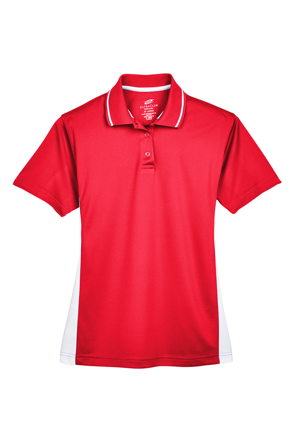 UltraClub 8406L Womens Cool & Dry Moisture Wicking Short Sleeve Polo Shirt Red/White Flat Front