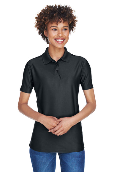 UltraClub 8414 Womens Cool & Dry Elite Performance Moisture Wicking Short Sleeve Polo Shirt Black Model Front