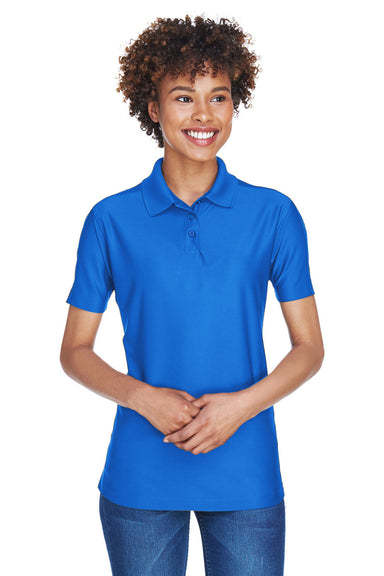 UltraClub 8414 Womens Cool & Dry Elite Performance Moisture Wicking Short Sleeve Polo Shirt Royal Blue Model Front