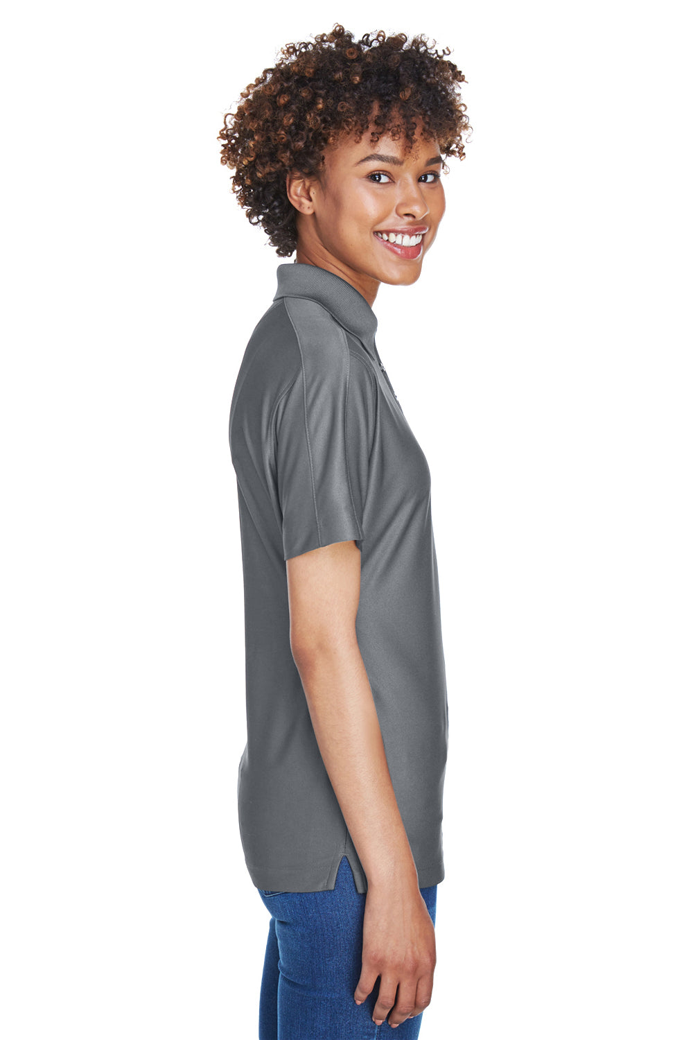 UltraClub 8414 Womens Cool & Dry Elite Performance Moisture Wicking Short Sleeve Polo Shirt Charcoal Grey Model Side