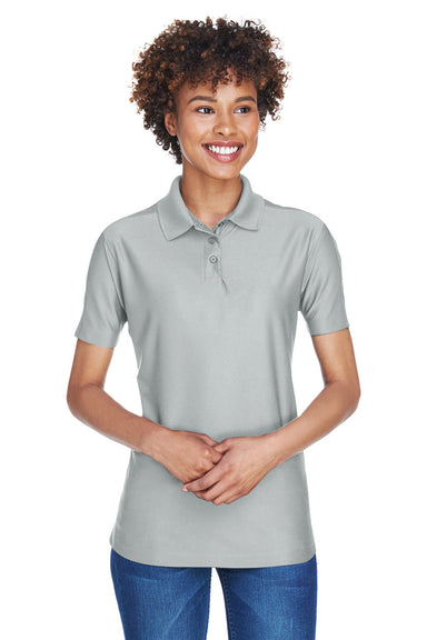 UltraClub 8414 Womens Cool & Dry Elite Performance Moisture Wicking Short Sleeve Polo Shirt Grey Model Front