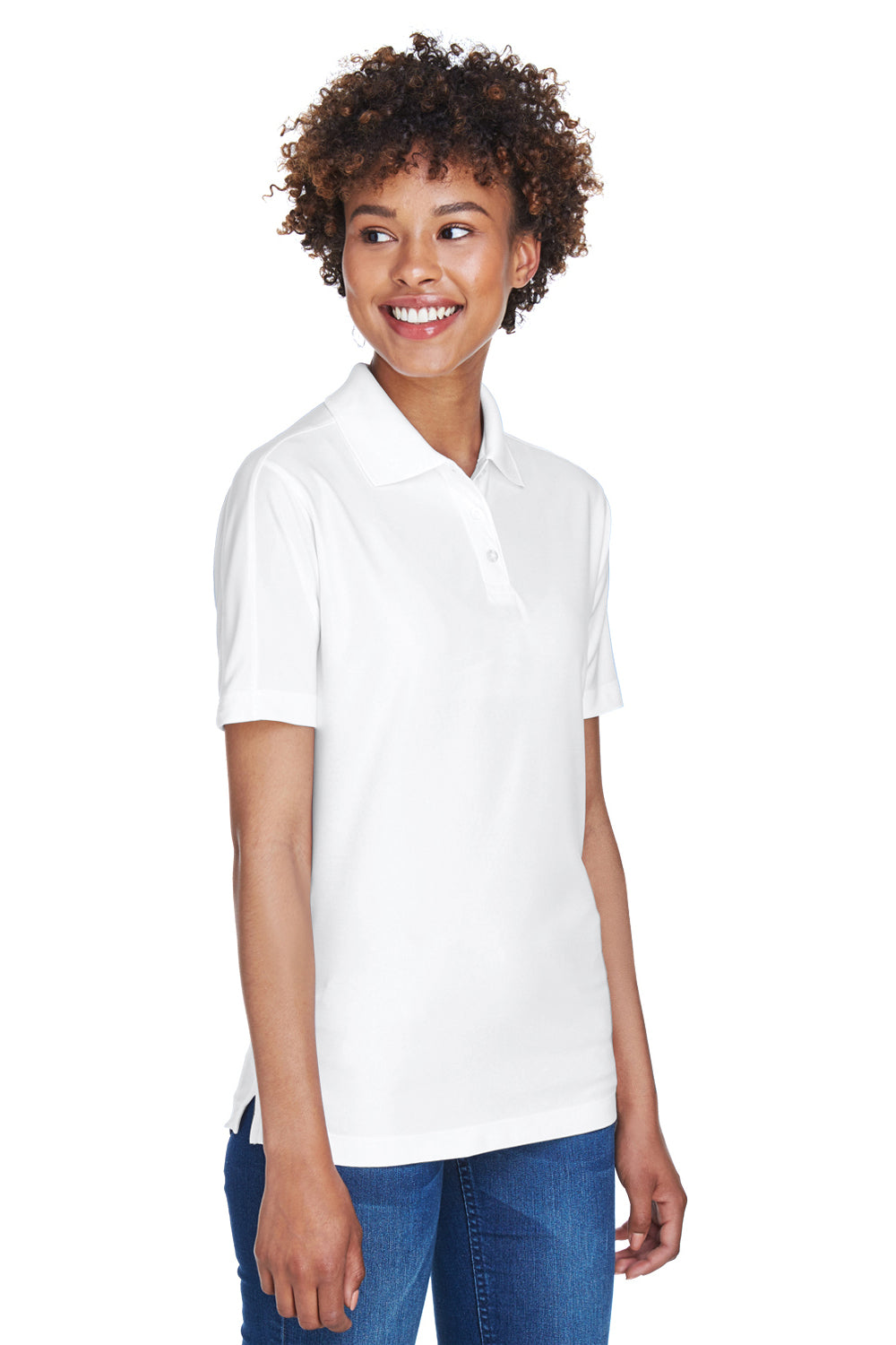 UltraClub 8414 Womens Cool & Dry Elite Performance Moisture Wicking Short Sleeve Polo Shirt White Model 3q