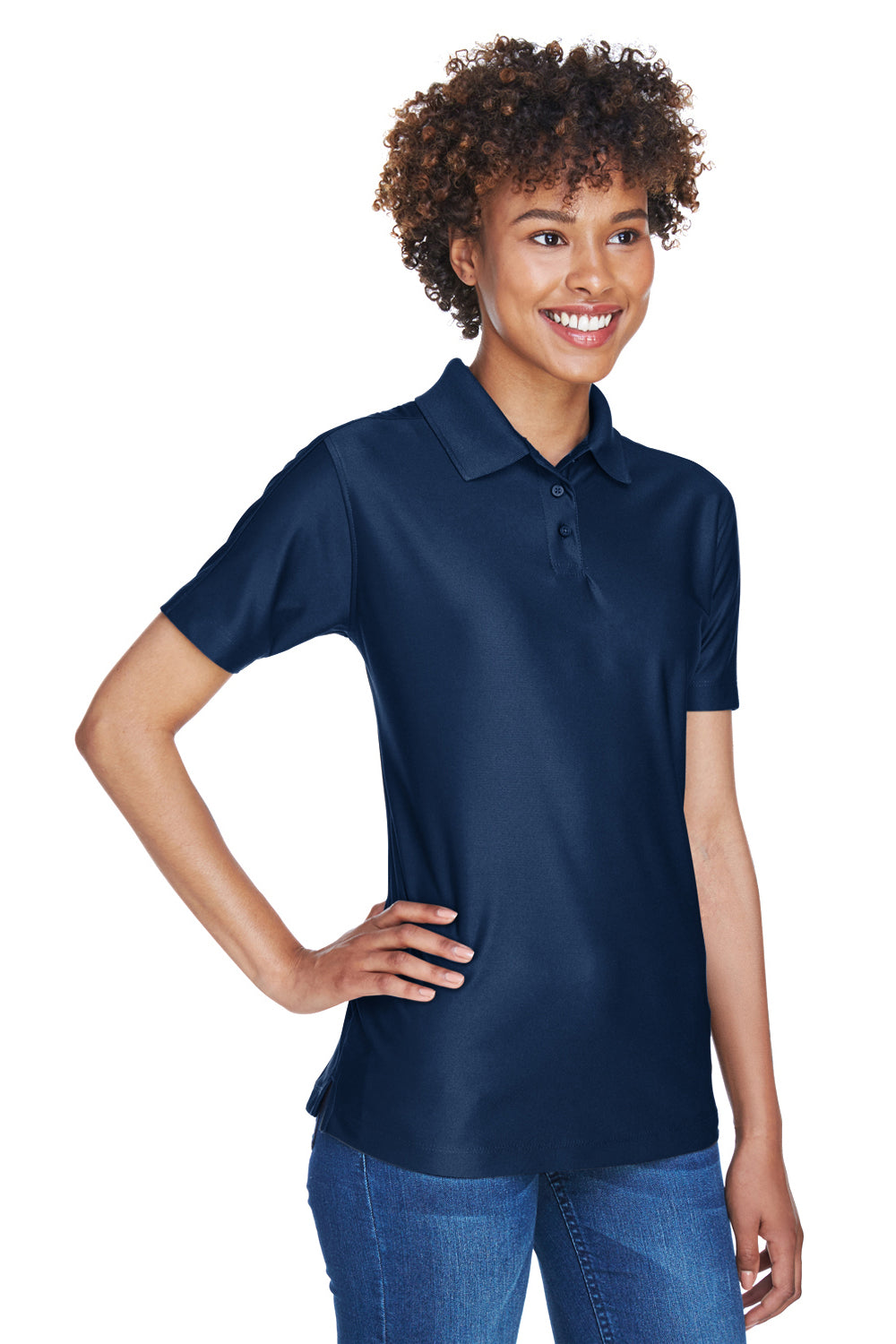 UltraClub 8414 Womens Cool & Dry Elite Performance Moisture Wicking Short Sleeve Polo Shirt Navy Blue Model 3q