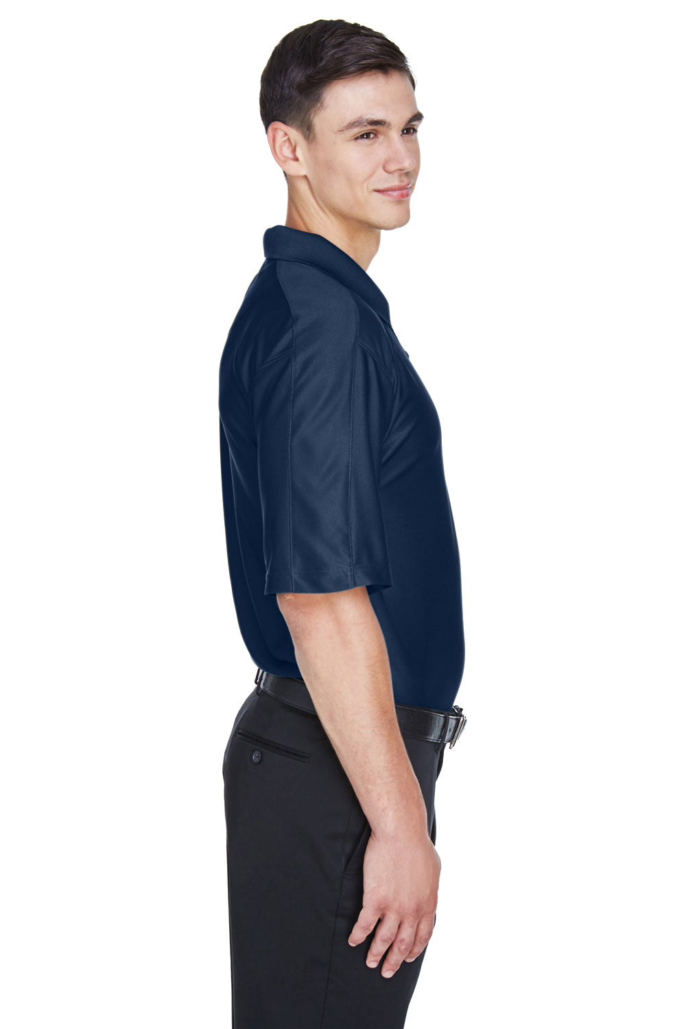 UltraClub 8415/8415T Mens Cool & Dry Elite Performance Moisture Wicking Short Sleeve Polo Shirt Navy Blue Model Side