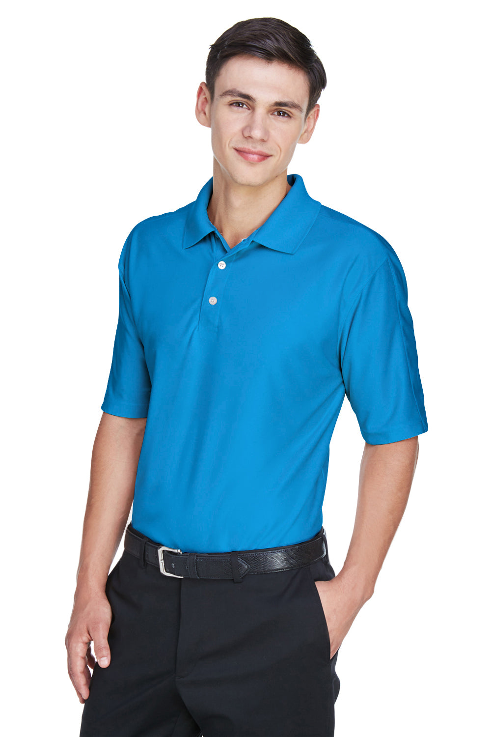 UltraClub 8415/8415T Mens Cool & Dry Elite Performance Moisture Wicking Short Sleeve Polo Shirt Pacific Blue Model 3q