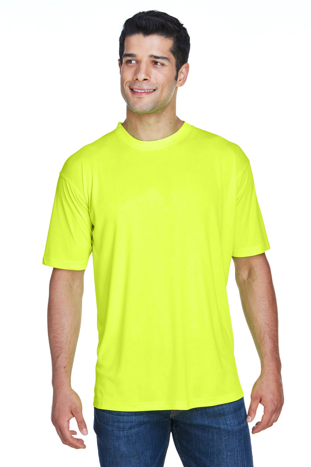 UltraClub 8420 Mens Cool & Dry Performance Moisture Wicking Short Sleeve Crewneck T-Shirt Bright Yellow Model Front