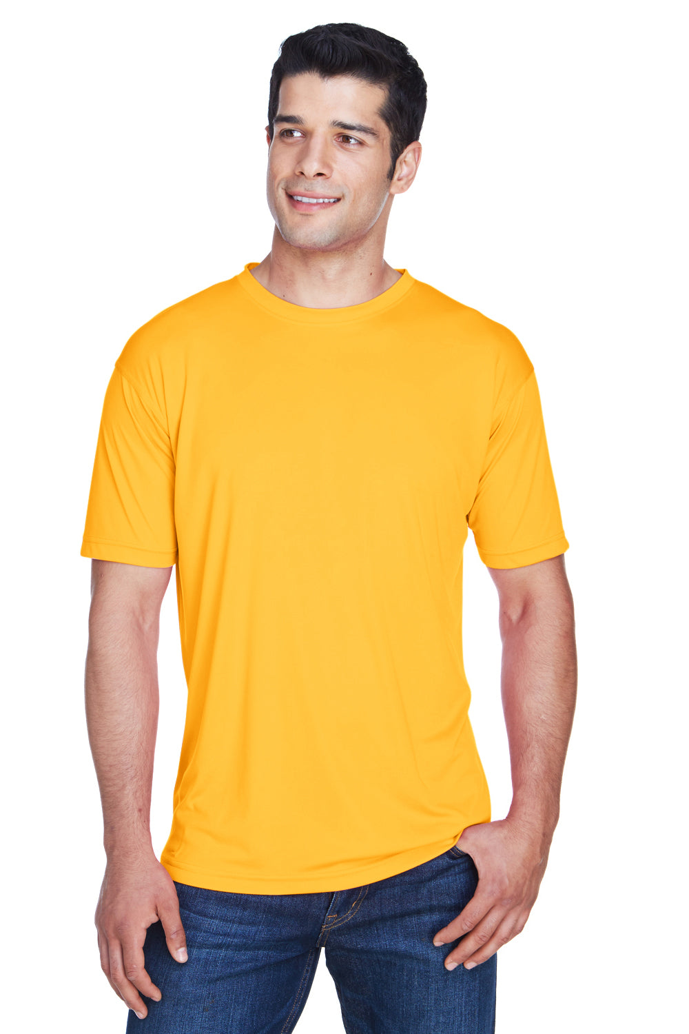 UltraClub 8420 Mens Cool & Dry Performance Moisture Wicking Short Sleeve Crewneck T-Shirt Gold Model Front