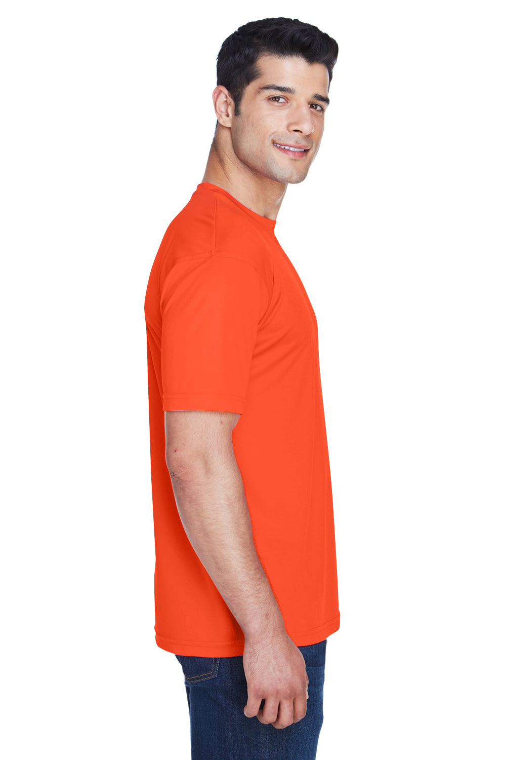 UltraClub 8420 Mens Cool & Dry Performance Moisture Wicking Short Sleeve Crewneck T-Shirt Orange Model Side