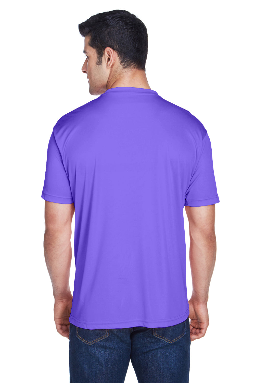 UltraClub 8420 Mens Cool & Dry Performance Moisture Wicking Short Sleeve Crewneck T-Shirt Purple Model Back