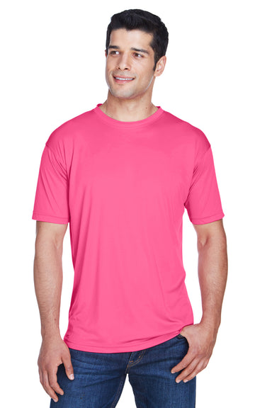 UltraClub 8420 Mens Cool & Dry Performance Moisture Wicking Short Sleeve Crewneck T-Shirt Heliconia Pink Model Front