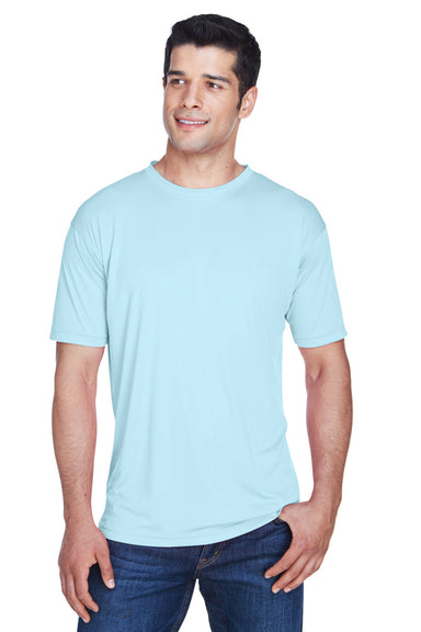 UltraClub 8420 Mens Cool & Dry Performance Moisture Wicking Short Sleeve Crewneck T-Shirt Ice Blue Model Front