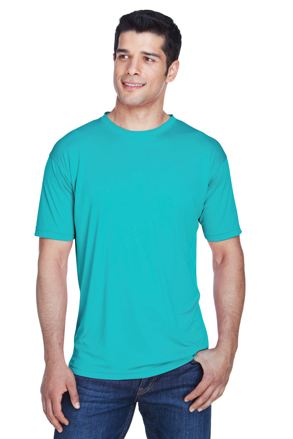 UltraClub 8420 Mens Cool & Dry Performance Moisture Wicking Short Sleeve Crewneck T-Shirt Jade Green Model Front