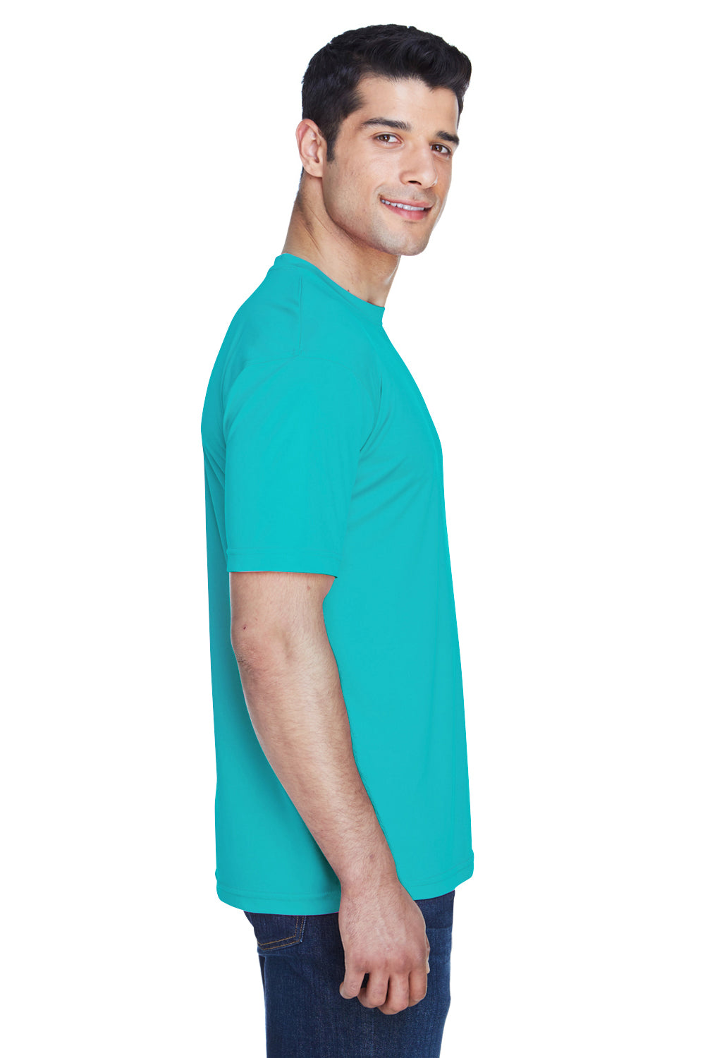 UltraClub 8420 Mens Cool & Dry Performance Moisture Wicking Short Sleeve Crewneck T-Shirt Jade Green Model Side